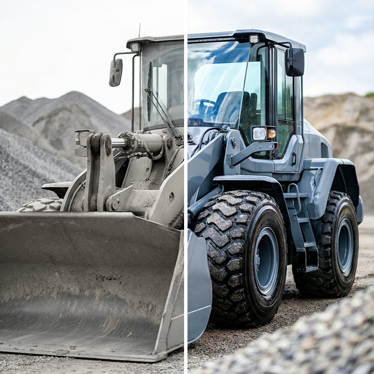 Wheel loaders before and after ceramic coating