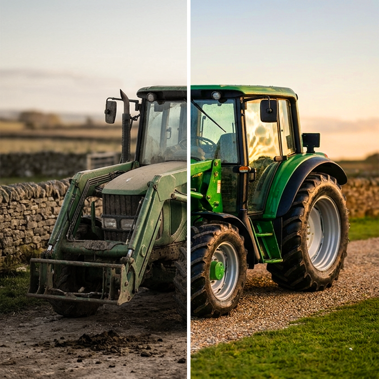 Tractors before and after ceramic coating