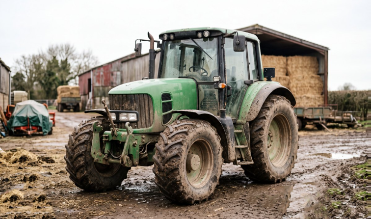 Green John Deere tractor before ceramic coating