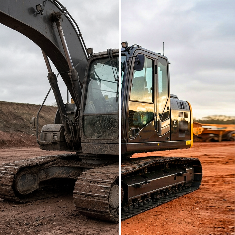 Excavator before and after ceramic coating